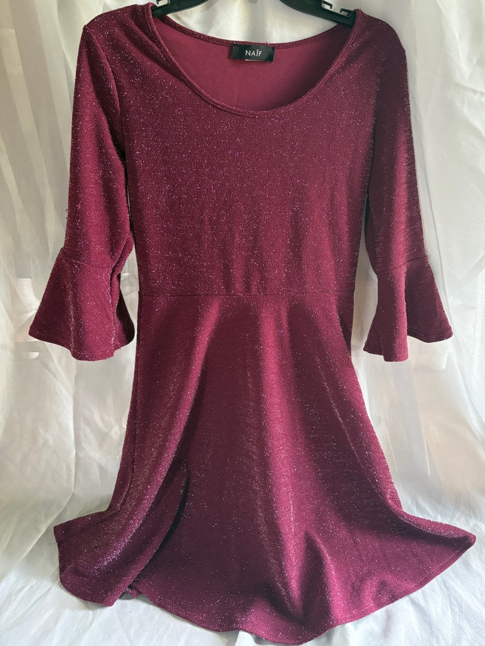 NAIF Burgundy Sparkle Fit & Flare Mini Dress